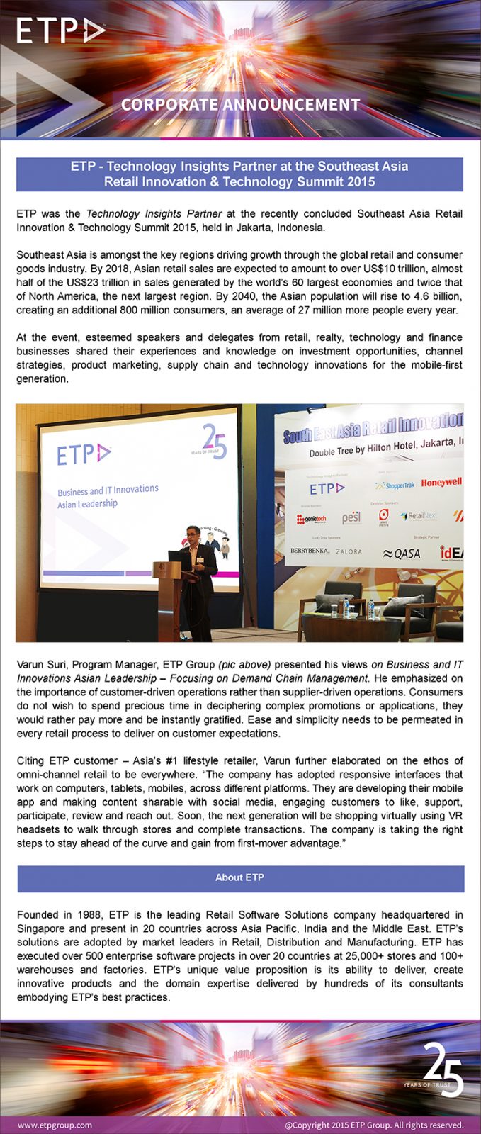 ETP - Technology Insights Partner at Southeast Asia Retail Innovation & Technology Summit 2015