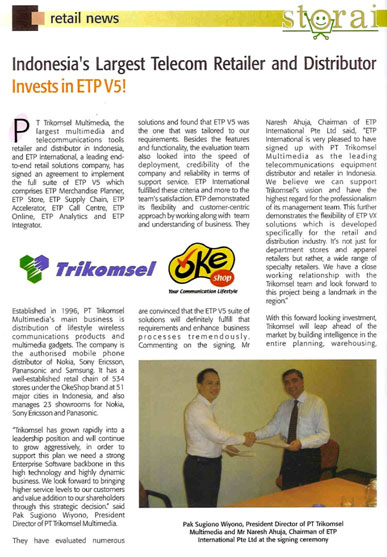Indonesia Largest Telecom Retailer and Distributor Invest in ETP V5