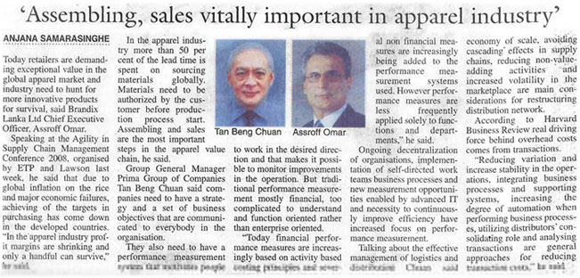 The Daily News covers Agility in Supply Chain Conference 2008 in Sri Lanka