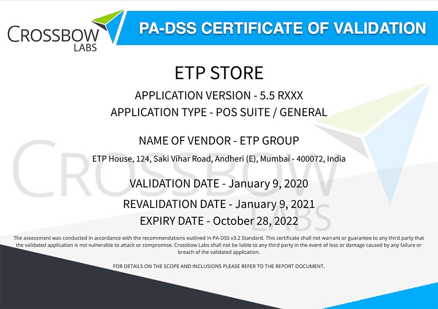 PA DSS Certificate