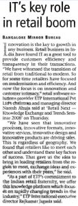Bangalore Mirror covers Retail NEXT and reports IT plays a key role in retail boom