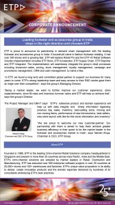 Leading footwear and accessories group in India steps in the right direction and chooses ETP