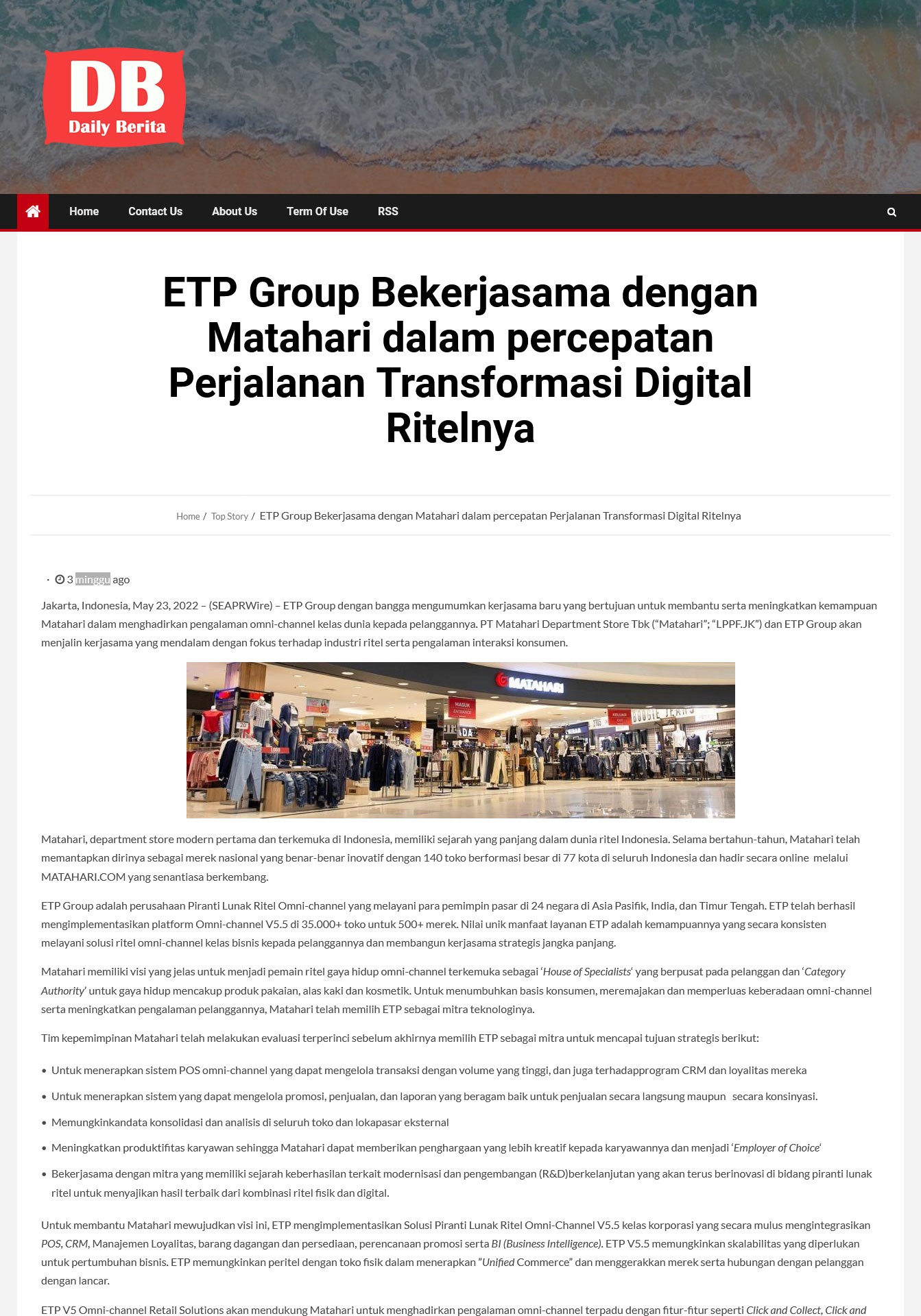 Daily Berita: ETP Group Bekerjasama dengan Matahari dalam percepatan Perjalanan Transformasi Digital Ritelnya