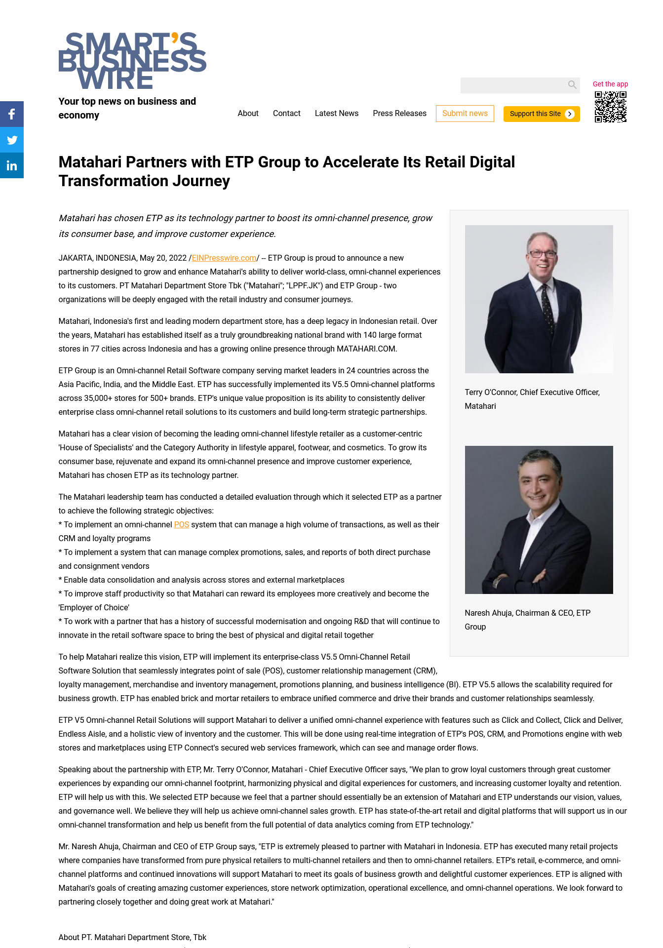Smart&#8217;s Business Wire: Matahari Partners with ETP Group to Accelerate Its Retail Digital Transformation Journey